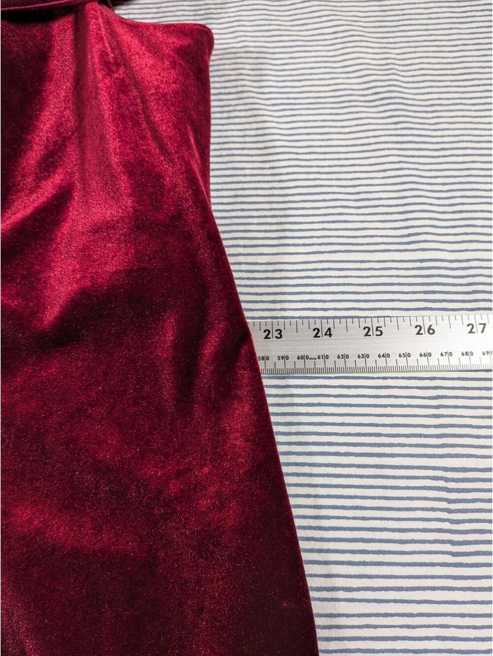 Vintage 90s Xscape 22W Burgundy Red Velvet Off Shoulder Full Length Evening Gown - Picture 7 of 10